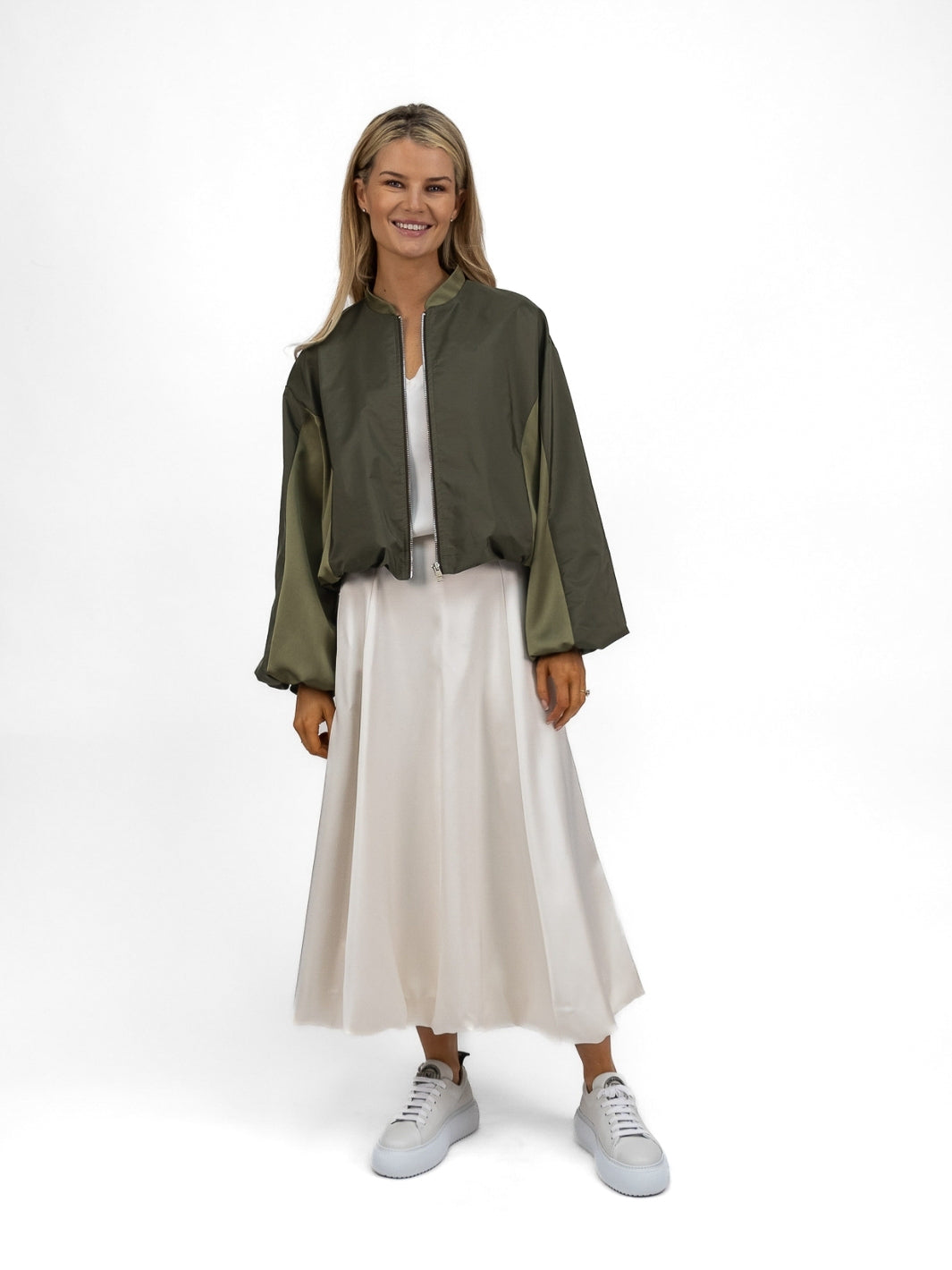 The Italian Collection Jacket Satin Bomber Jacket In Khaki From The Italian Collection