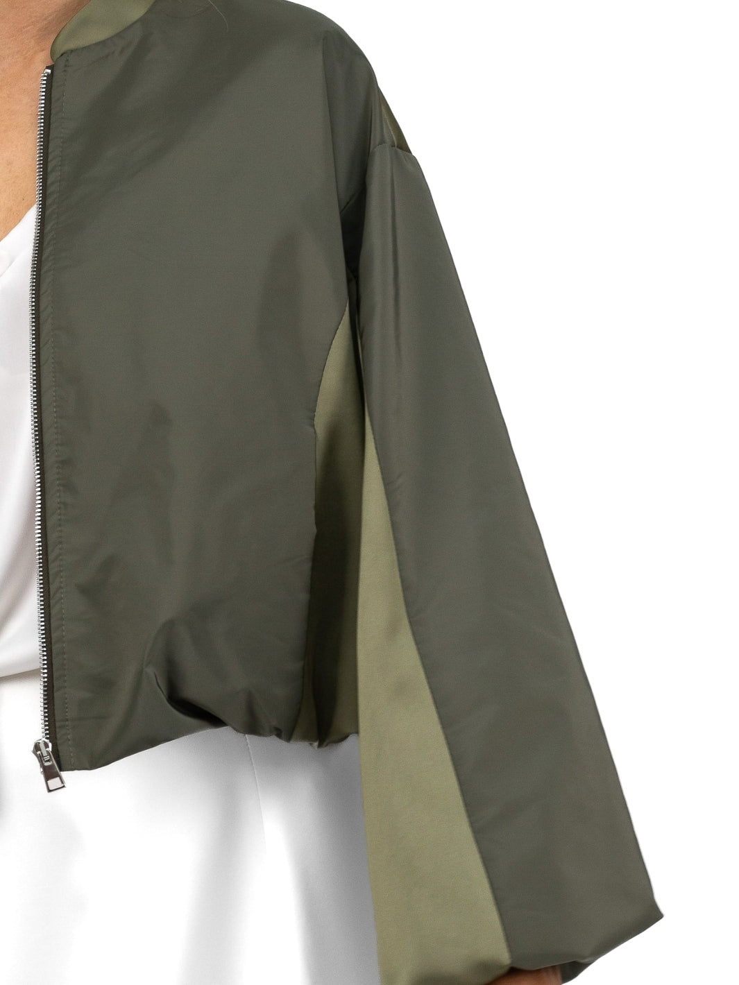The Italian Collection Jacket Satin Bomber Jacket In Khaki From The Italian Collection
