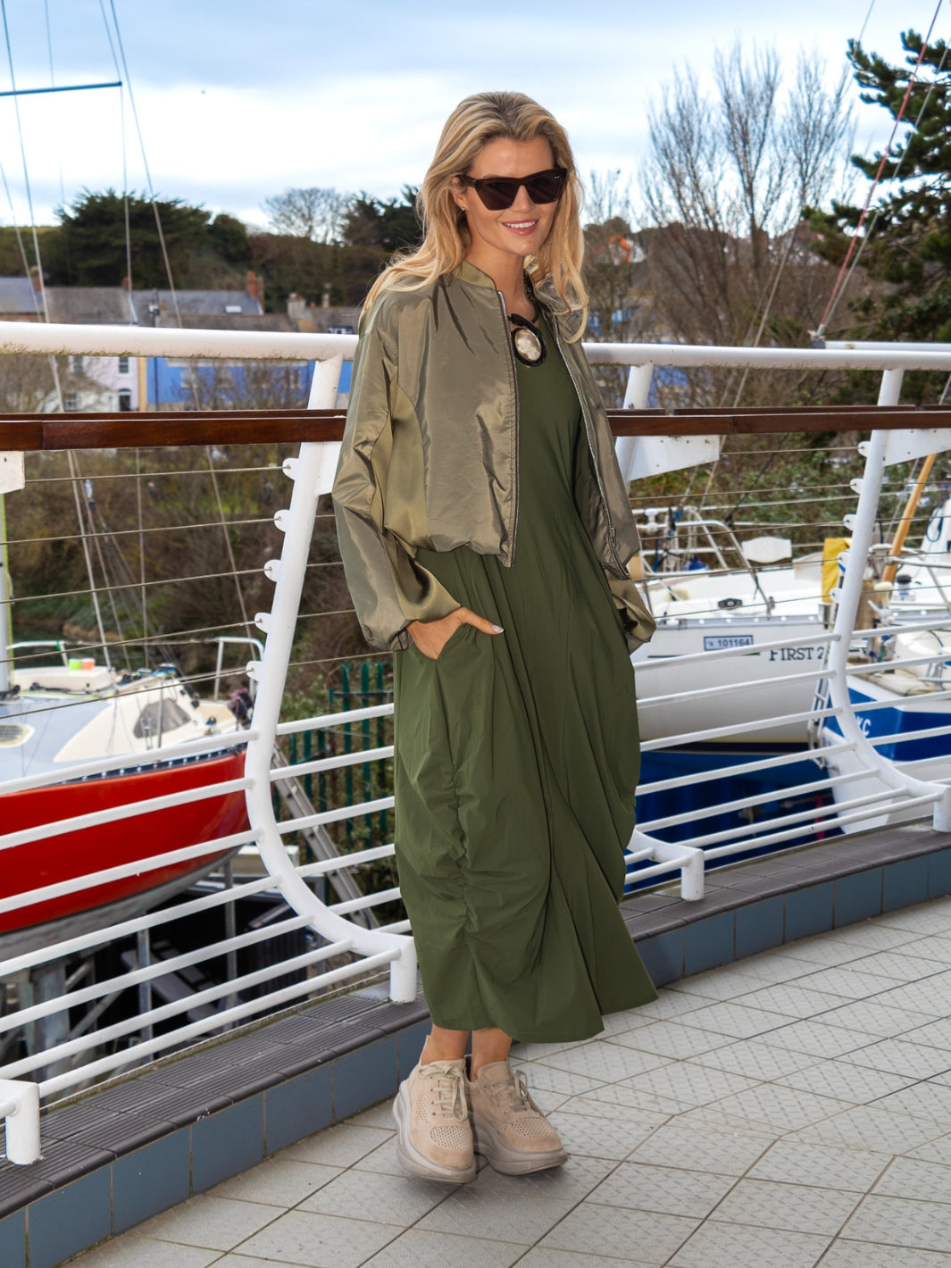The Italian Collection Jacket Satin Bomber Jacket In Khaki From The Italian Collection