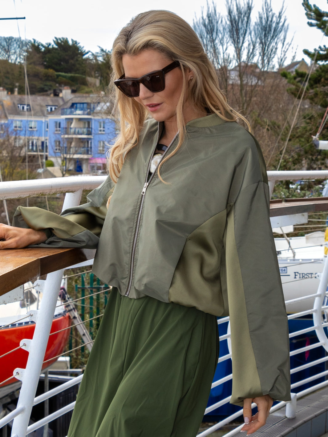 The Italian Collection Jacket Satin Bomber Jacket In Khaki From The Italian Collection