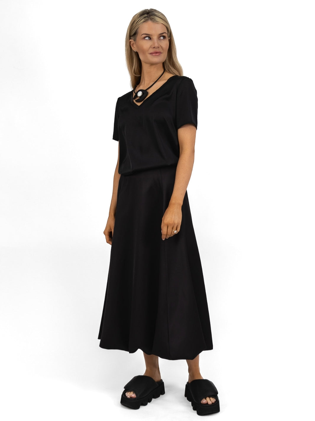The Italian Collection Skirt Tulip A Line Satin Skirt In Black From The Italian Collection