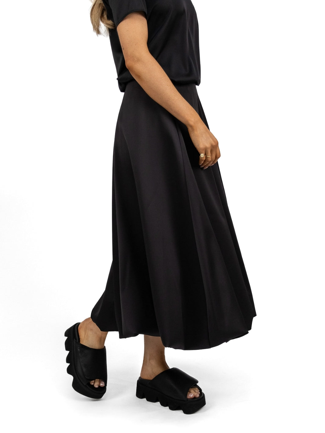 The Italian Collection Skirt Tulip A Line Satin Skirt In Black From The Italian Collection