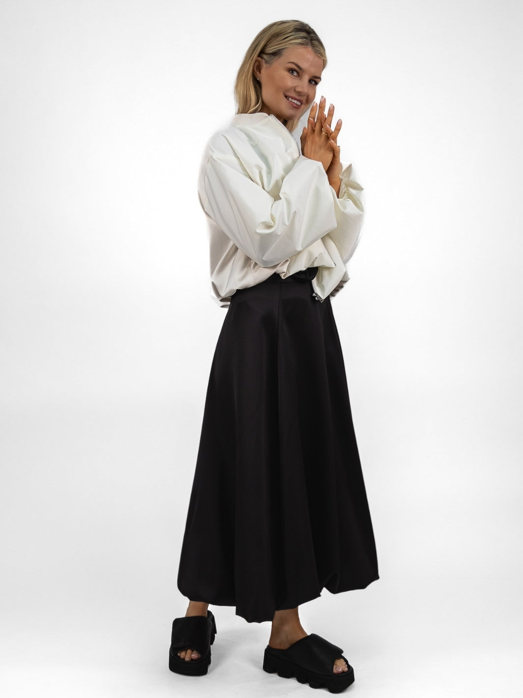The Italian Collection Skirt Tulip A Line Satin Skirt In Black From The Italian Collection