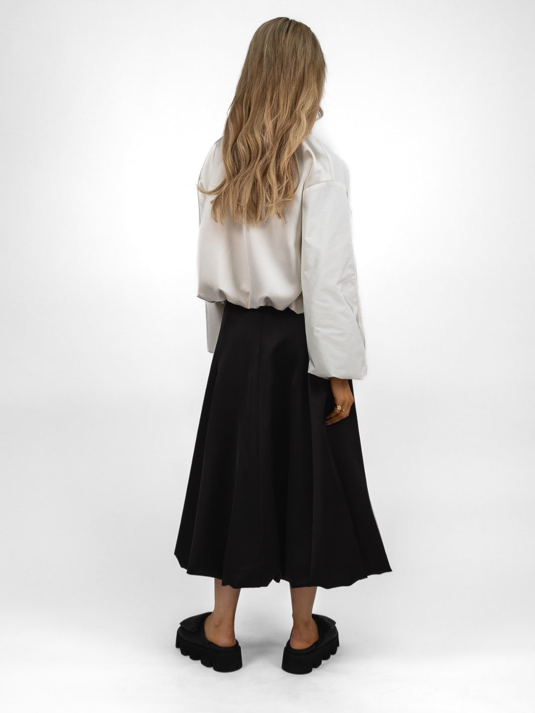 The Italian Collection Skirt Tulip A Line Satin Skirt In Black From The Italian Collection