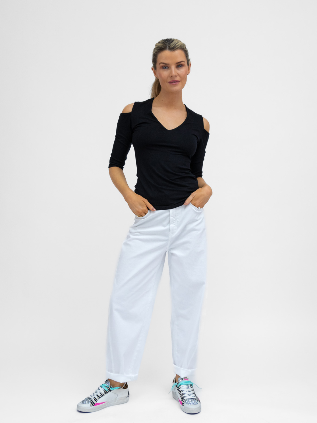 The Italian Collection Top Cold Shoulder Top In Black