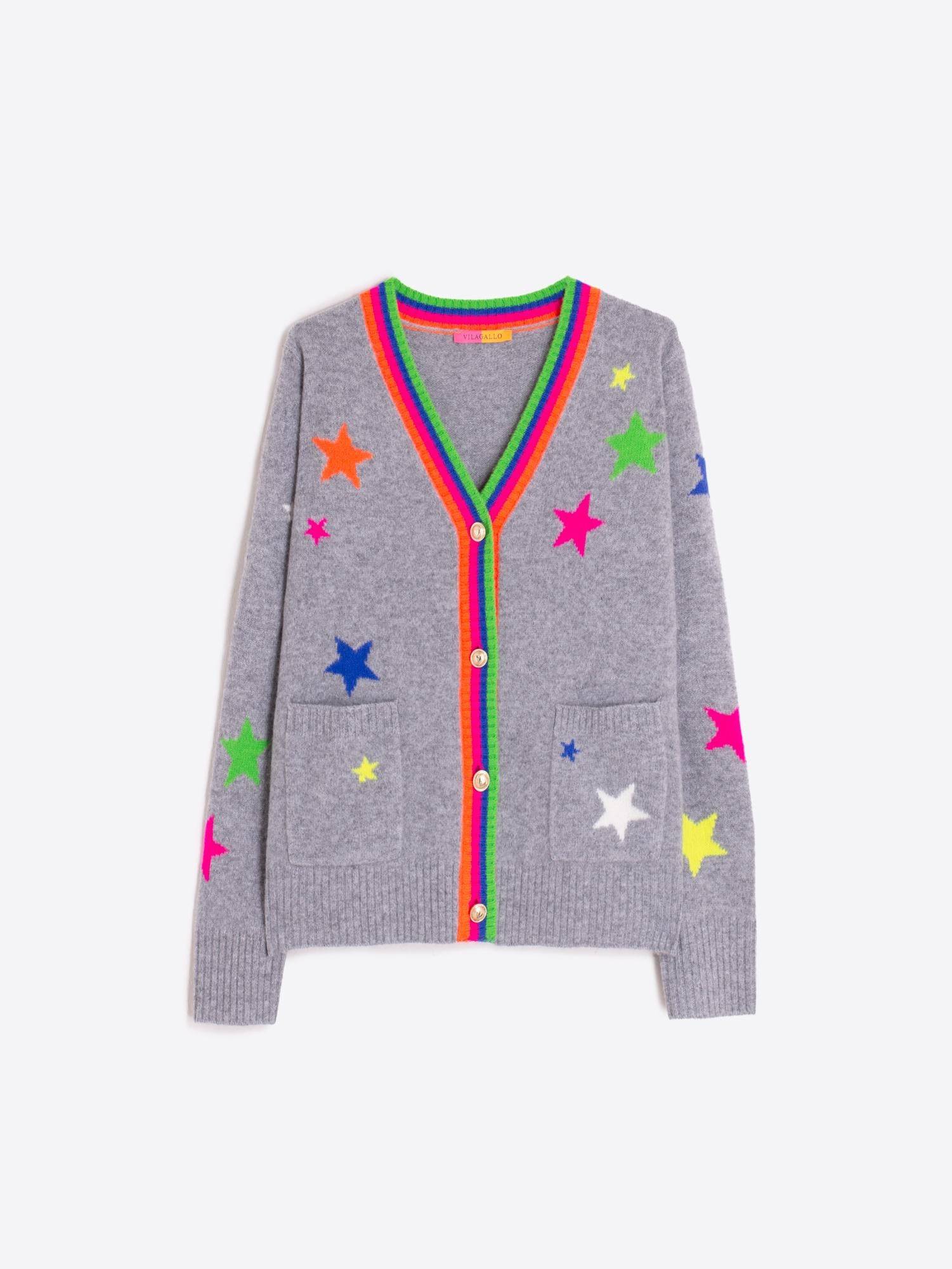 Vilagallo Cardigan Grey Multicolour Knitwear Cardigan