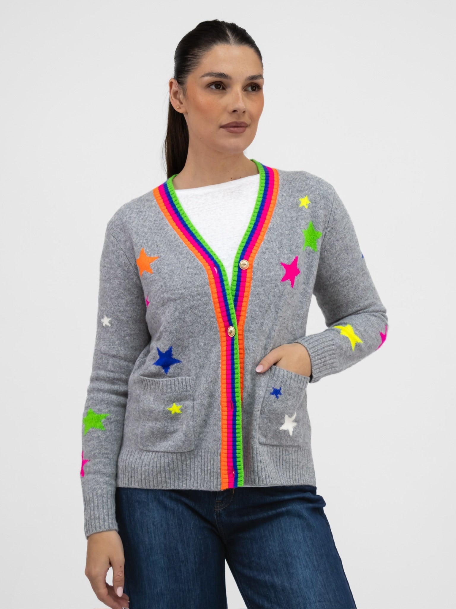 Vilagallo Cardigan Neon Stars Multicolour Wool Cardigan