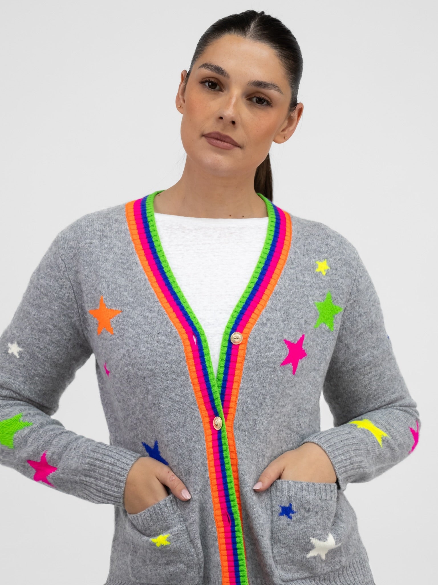 Vilagallo Cardigan Neon Stars Multicolour Wool Cardigan