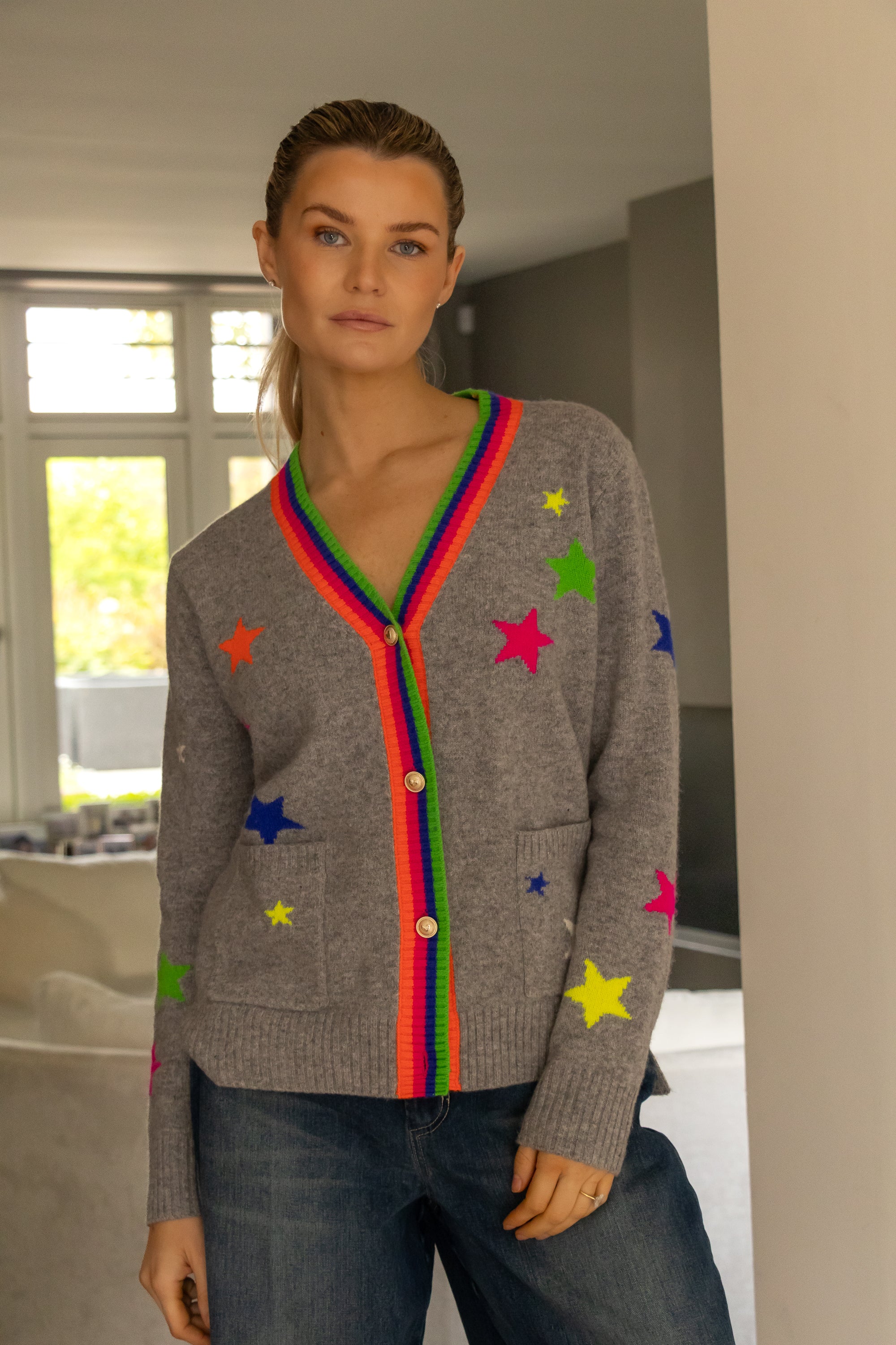 Vilagallo Cardigan Neon Stars Multicolour Wool Cardigan