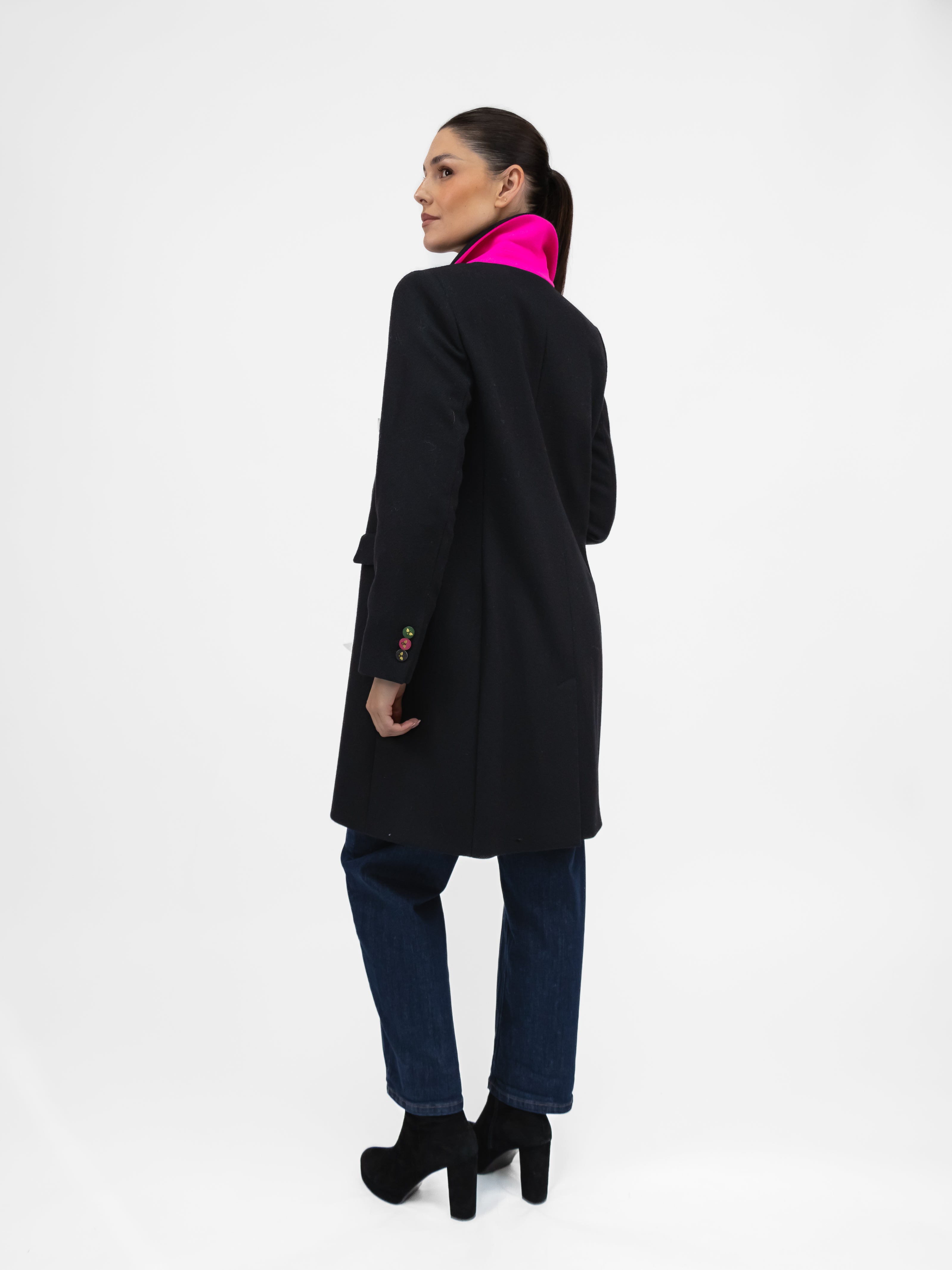 Vilagallo Coat Black Wool Blend Coat With Bee Buttons