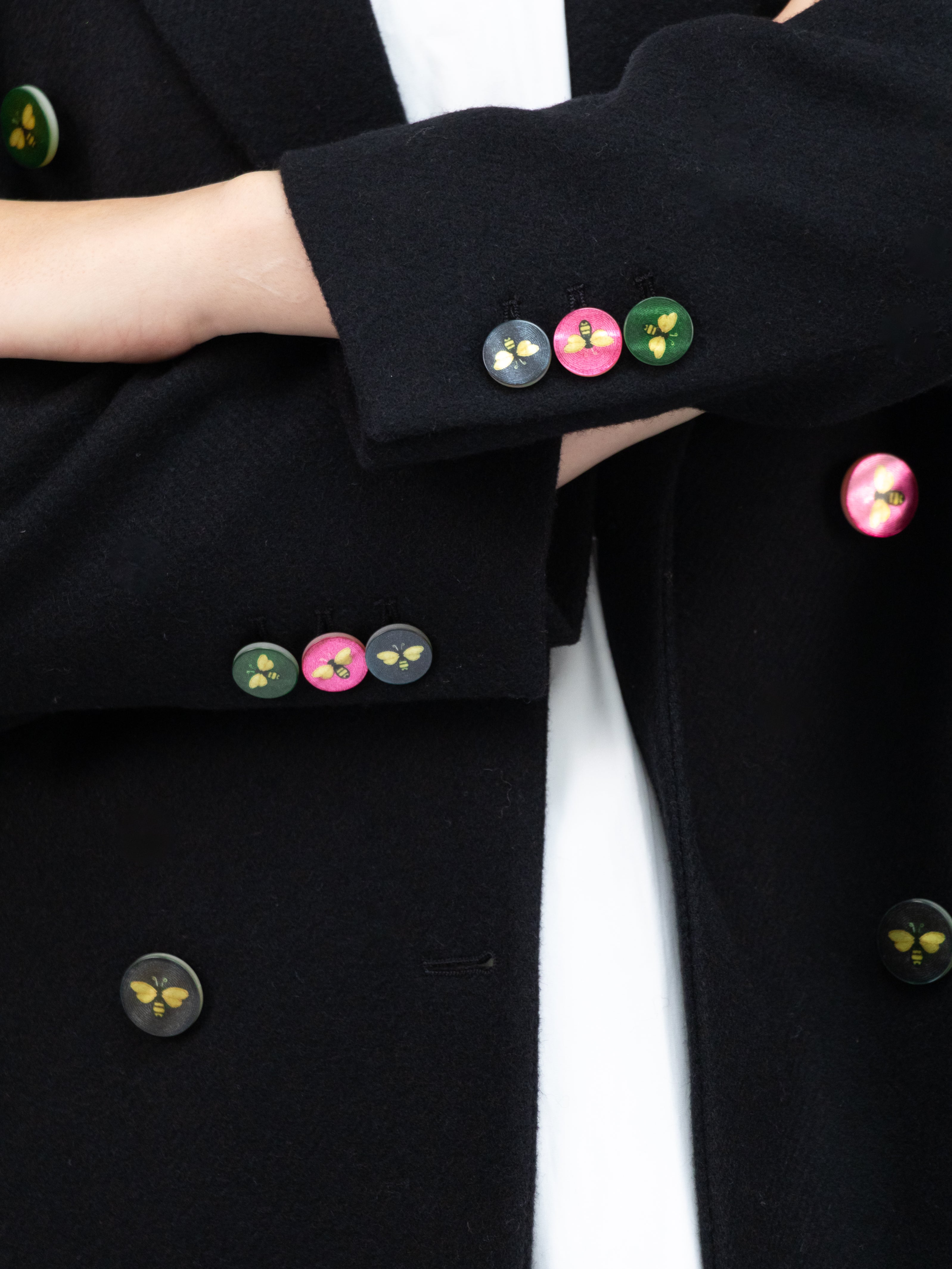 Vilagallo Coat Black Wool Blend Coat With Bee Buttons