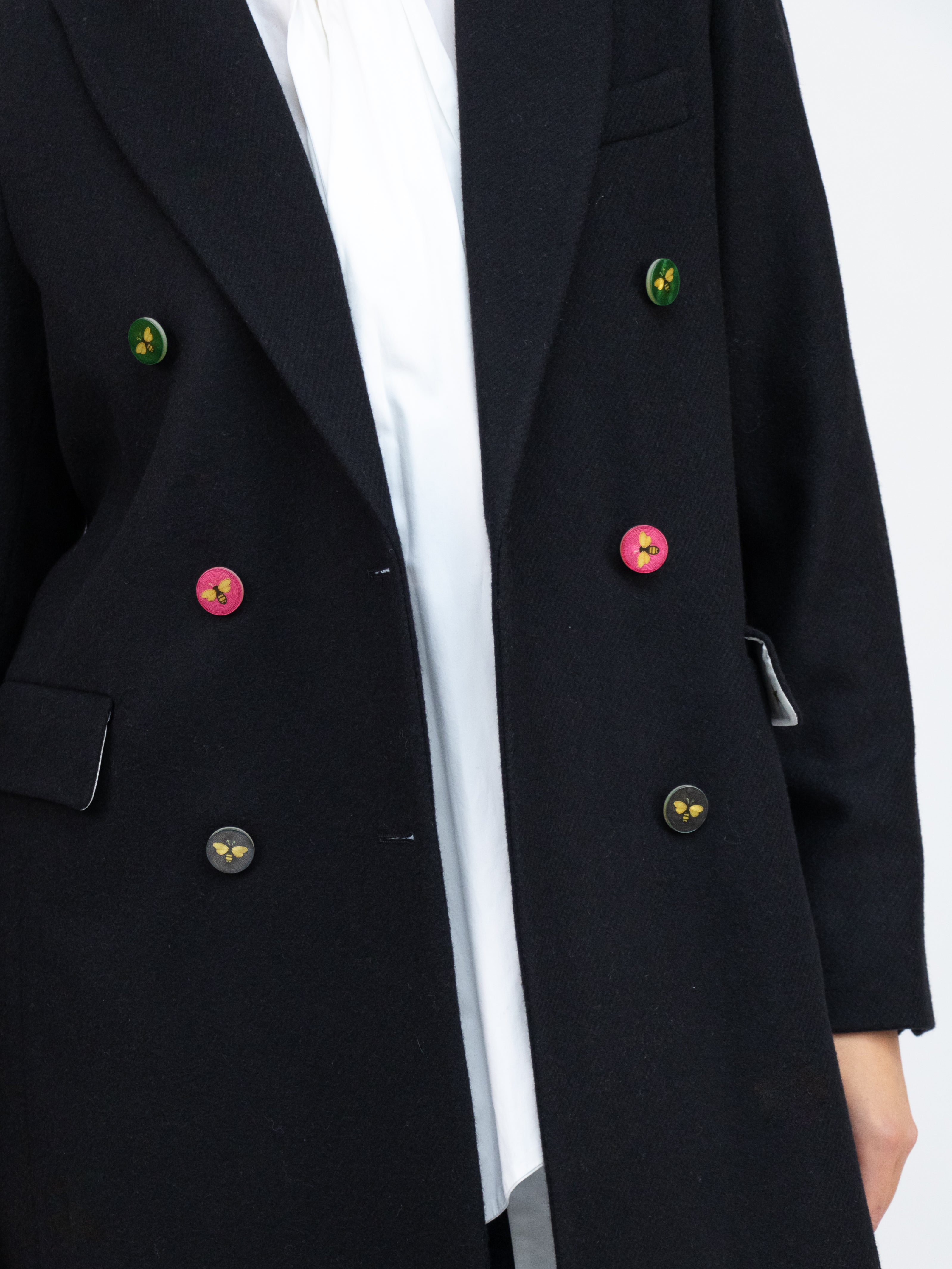 Vilagallo Coat Black Wool Blend Coat With Bee Buttons