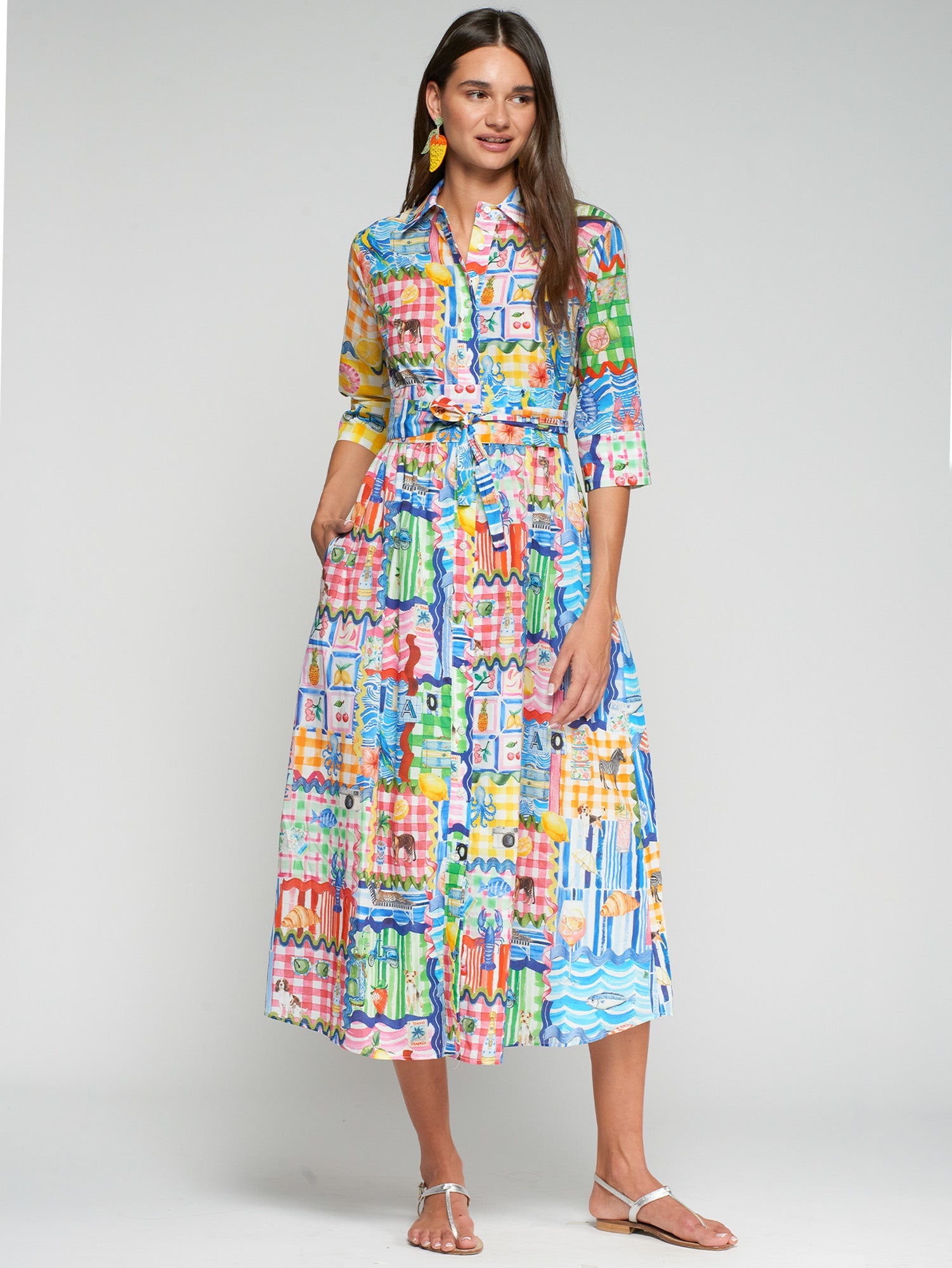 Vilagallo Dress Brenda Capri Print Belted Maxi Dress