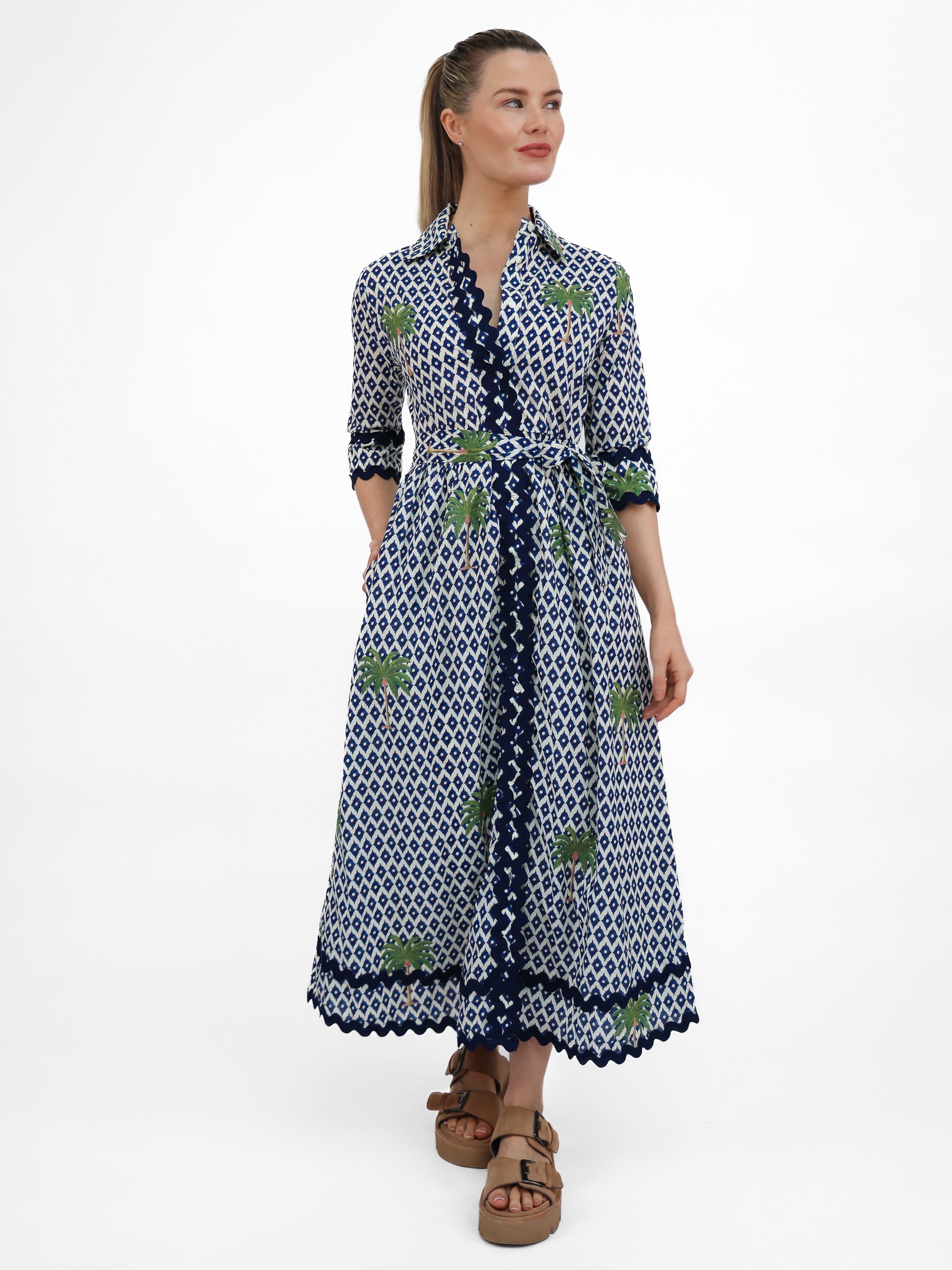 Vilagallo Dress Brenda Ikat Dress Palm Trees