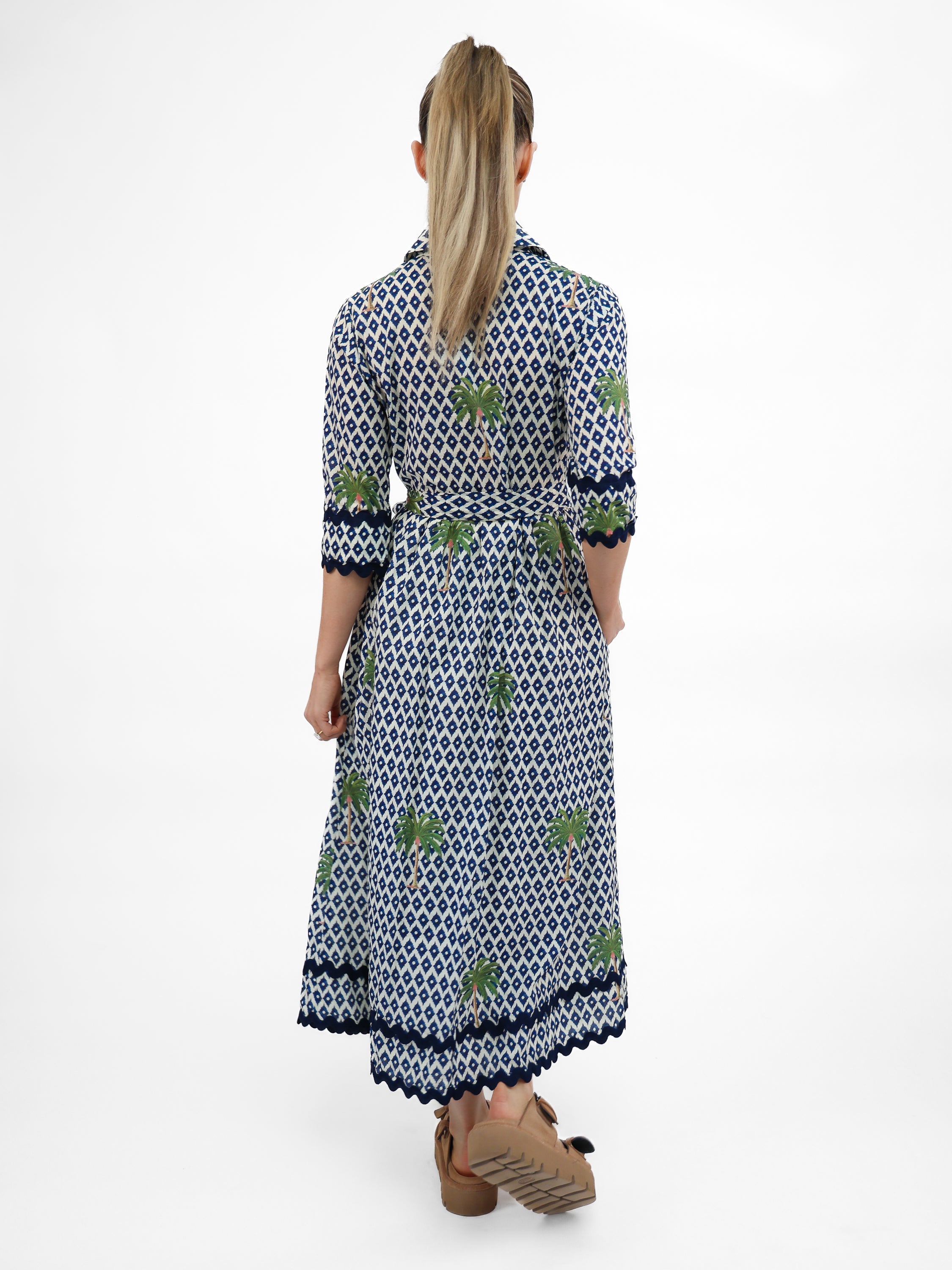 Vilagallo Dress Brenda Ikat Dress Palm Trees
