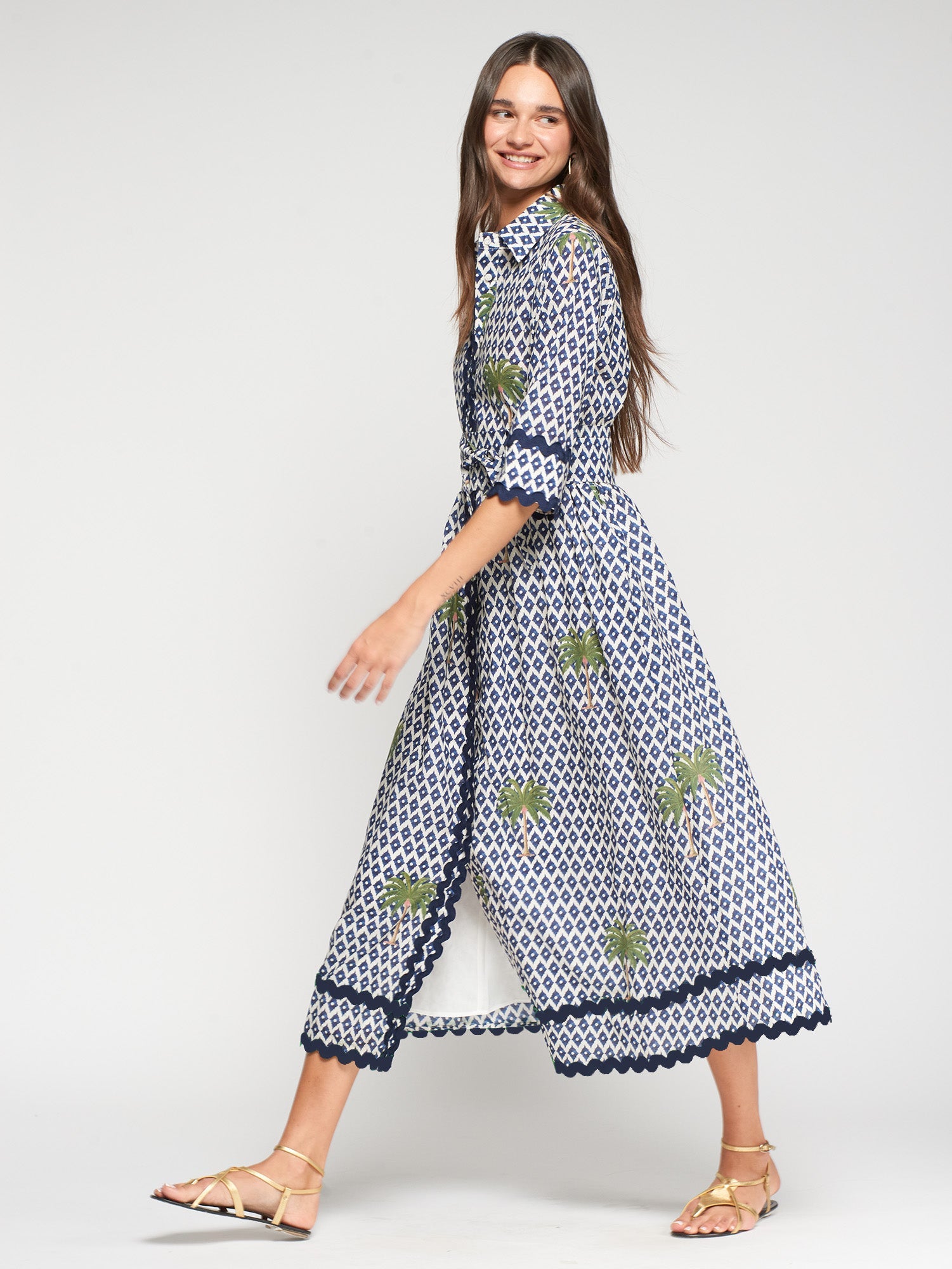 Vilagallo Dress Dress Brenda Maxi in Ikat Palm Print