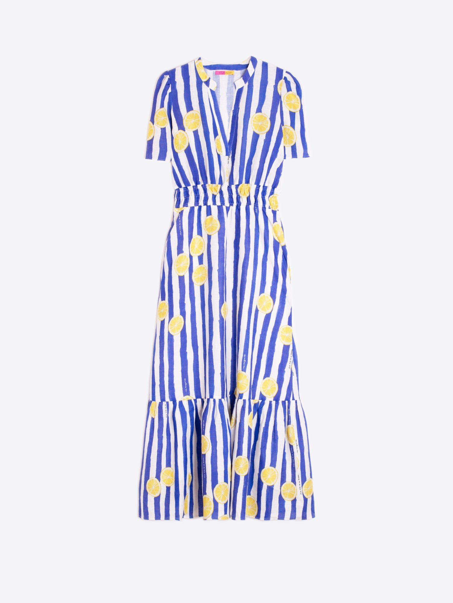 Vilagallo Dress Leila Linen Maxi Dress in Lemonade Print