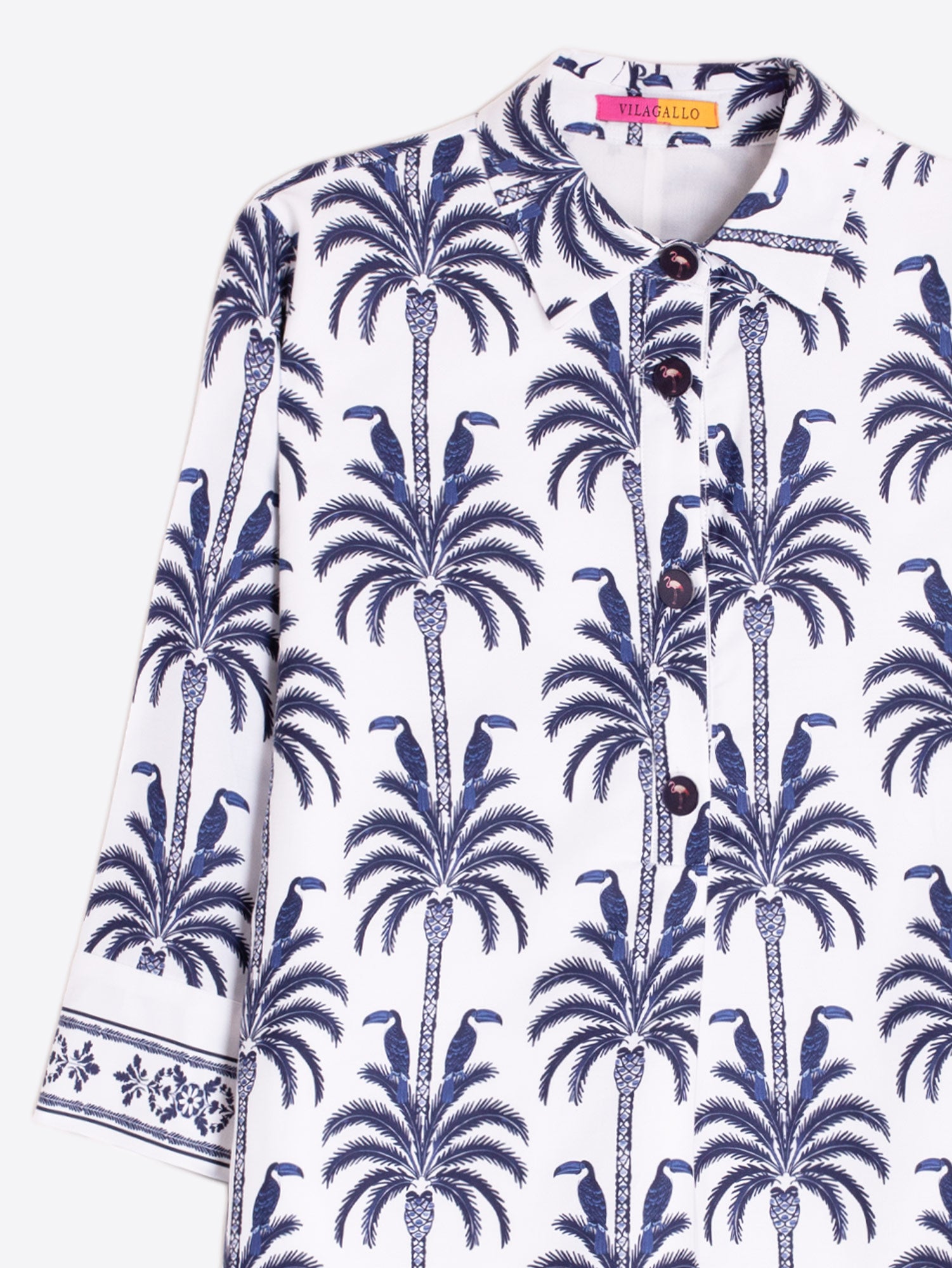 Vilagallo Dress White Toucan & Palm Tree Dress