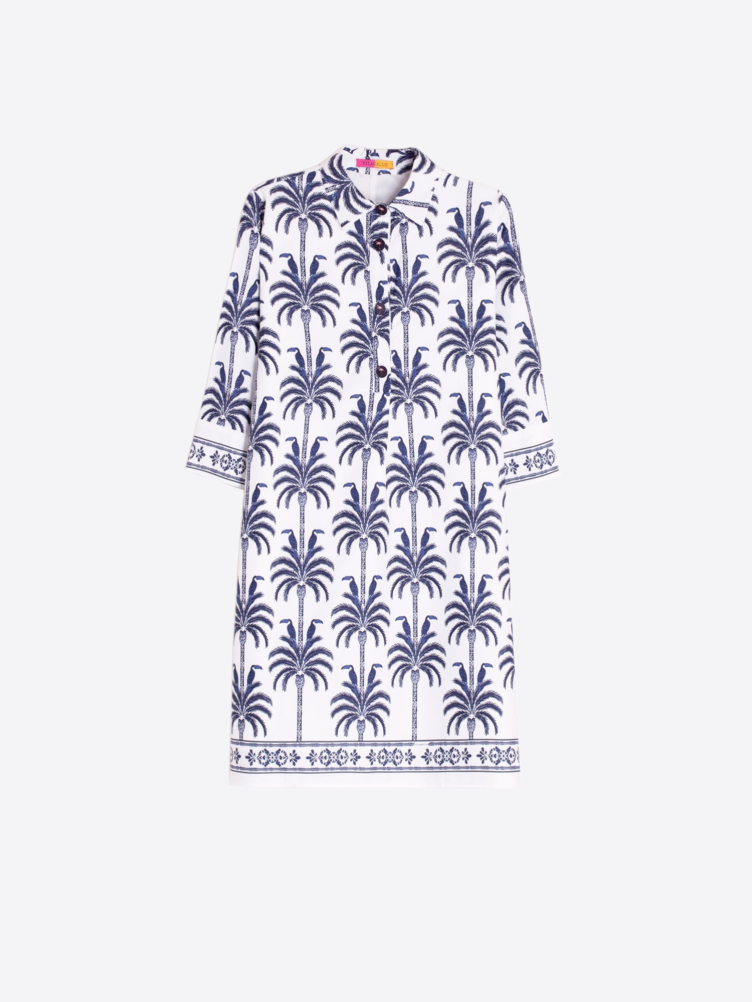 Vilagallo Dress White Toucan & Palm Tree Dress