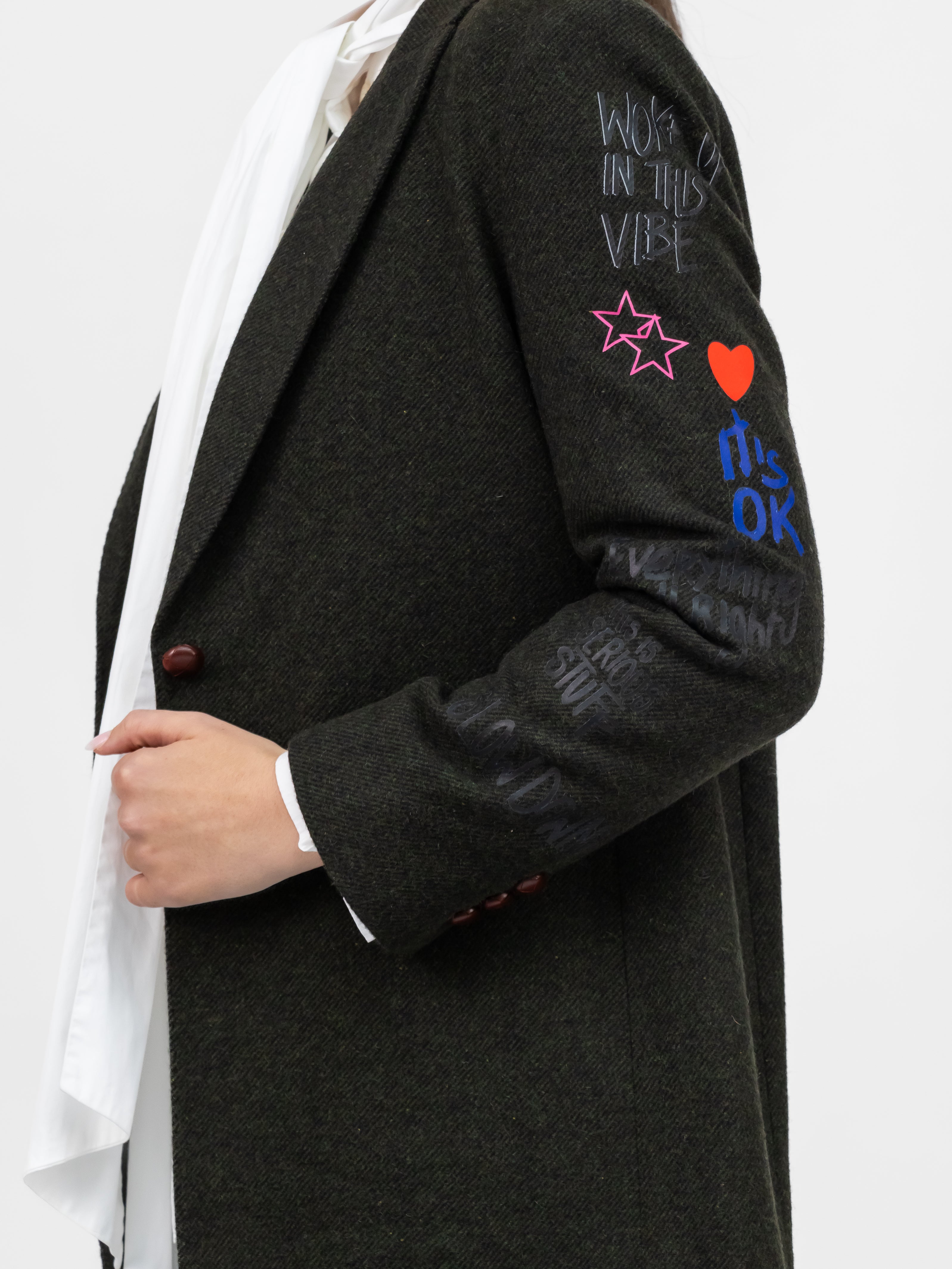 Vilagallo Jacket Amalia Graffiti Green Longline Blazer with Fringe