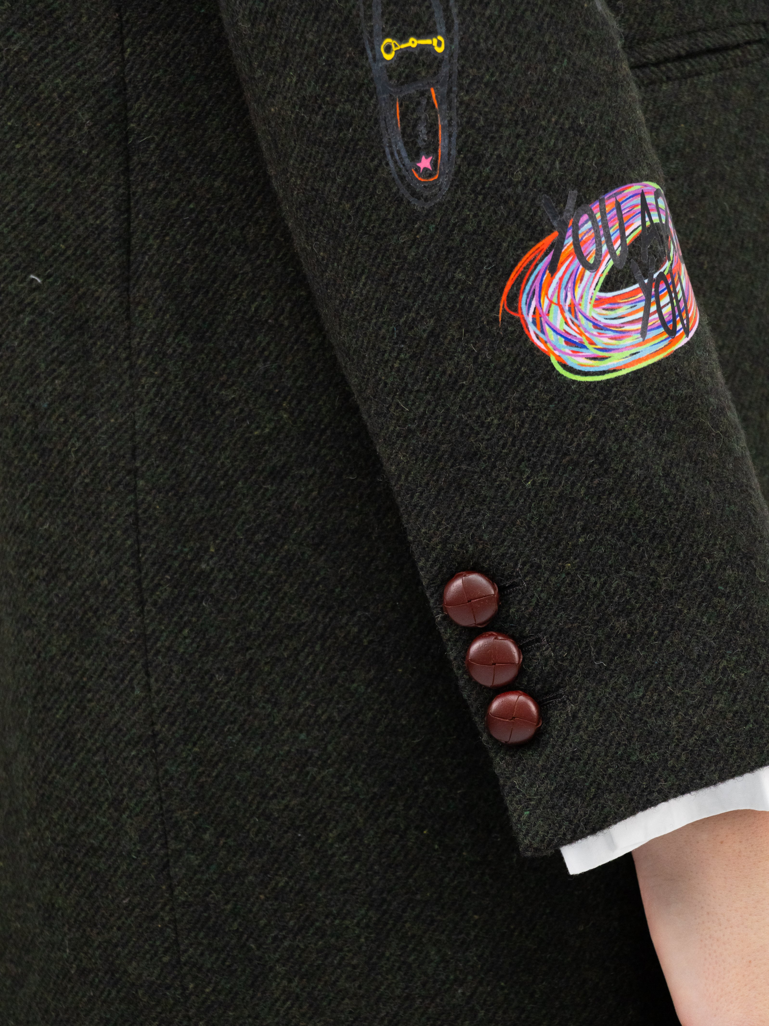 Vilagallo Jacket Amalia Graffiti Green Longline Blazer with Fringe