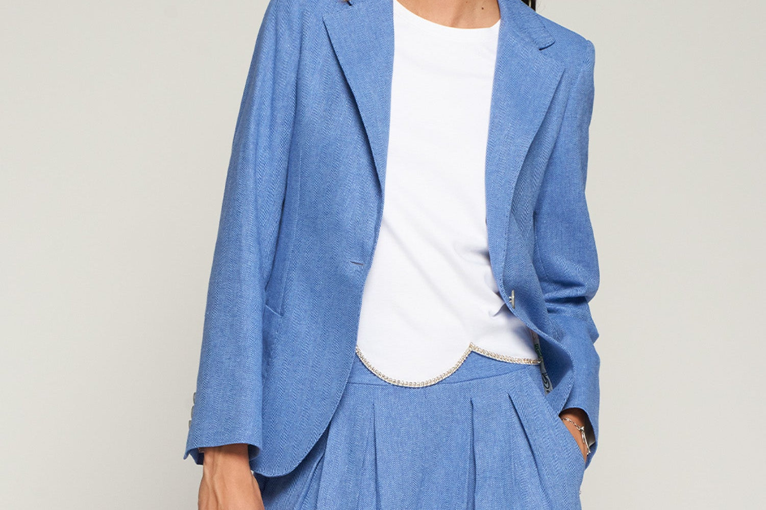 Vilagallo Jacket Gadea Herringbone Linen Blend Blazer in Sky Blue