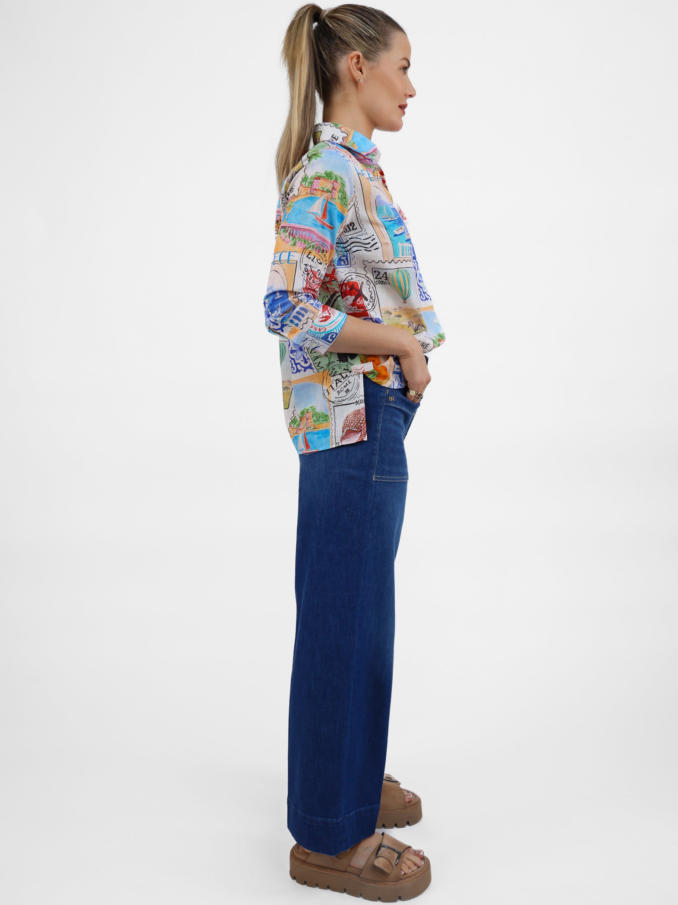 Vilagallo Shirt Travel Stamp Print Shirt