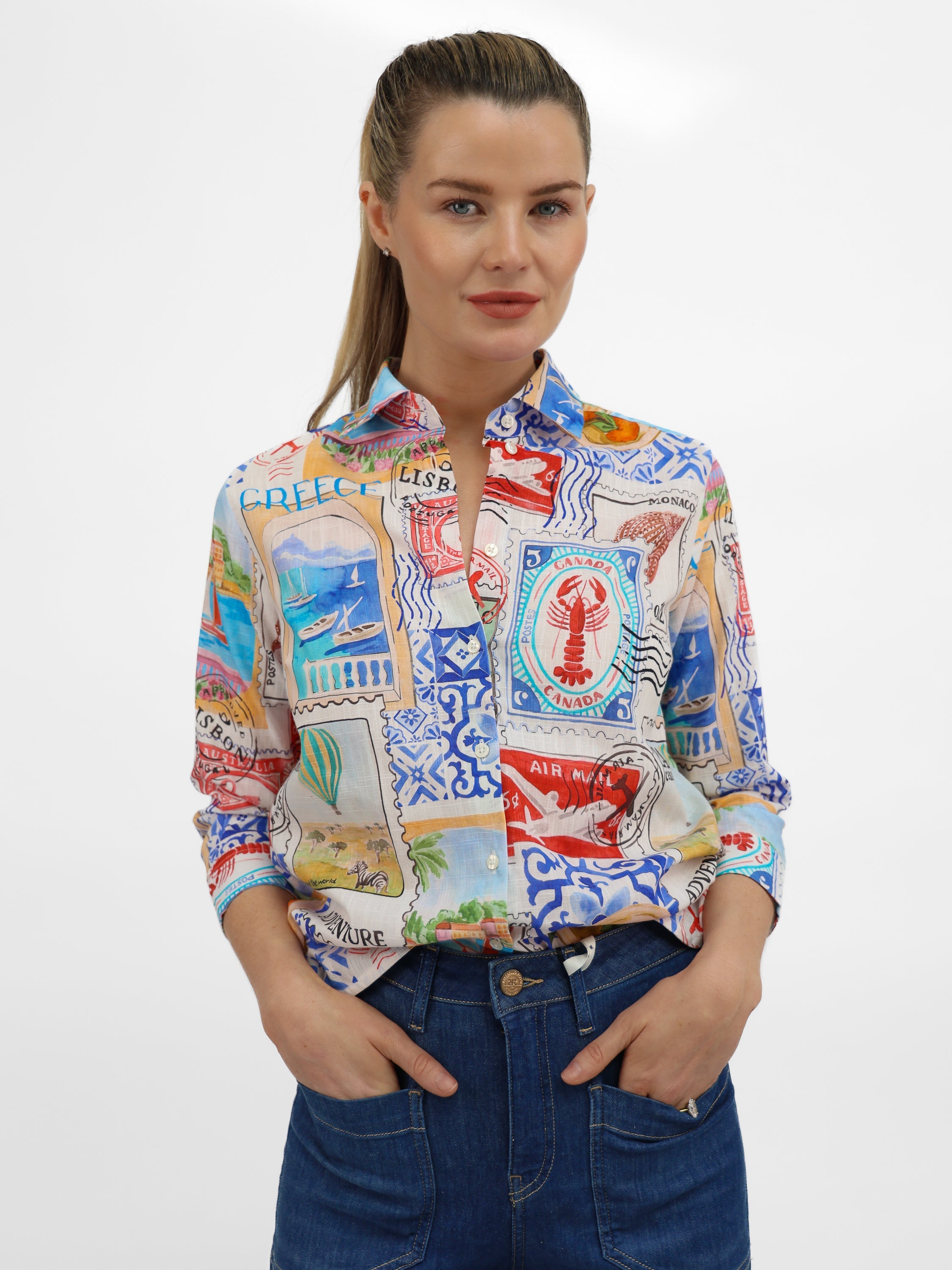 Vilagallo Shirt Travel Stamp Print Shirt