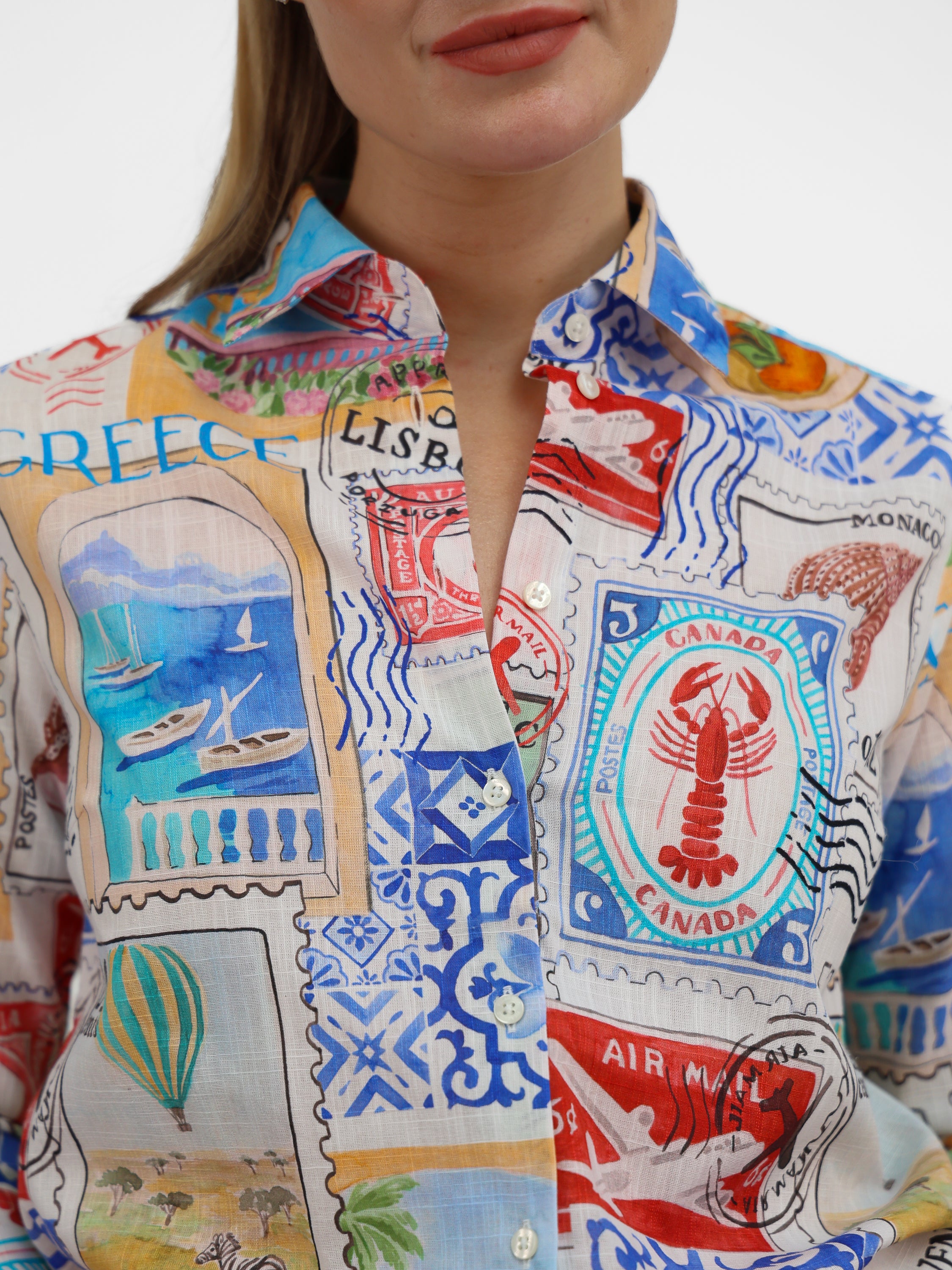 Vilagallo Shirt Travel Stamp Print Shirt