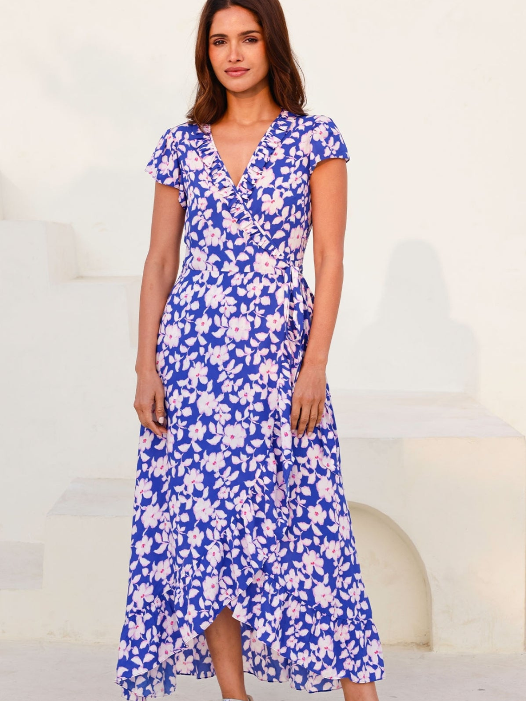 Aspiga Dress Demi EcoVero Wrap Dress in Blossom Cobalt/Pink