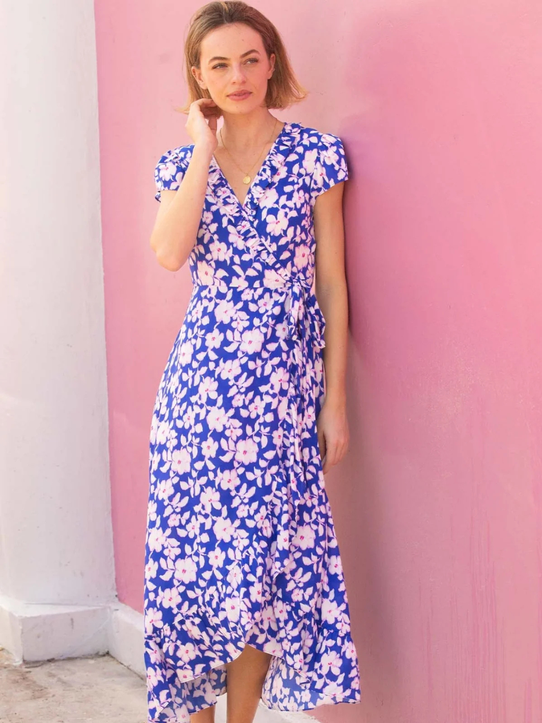 Aspiga Dress Demi EcoVero Wrap Dress in Blossom Cobalt/Pink