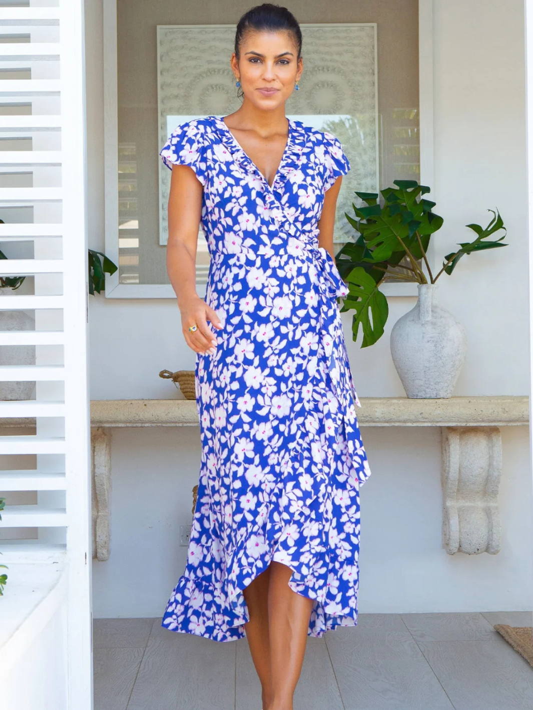Aspiga Dress Demi EcoVero Wrap Dress in Blossom Cobalt/Pink