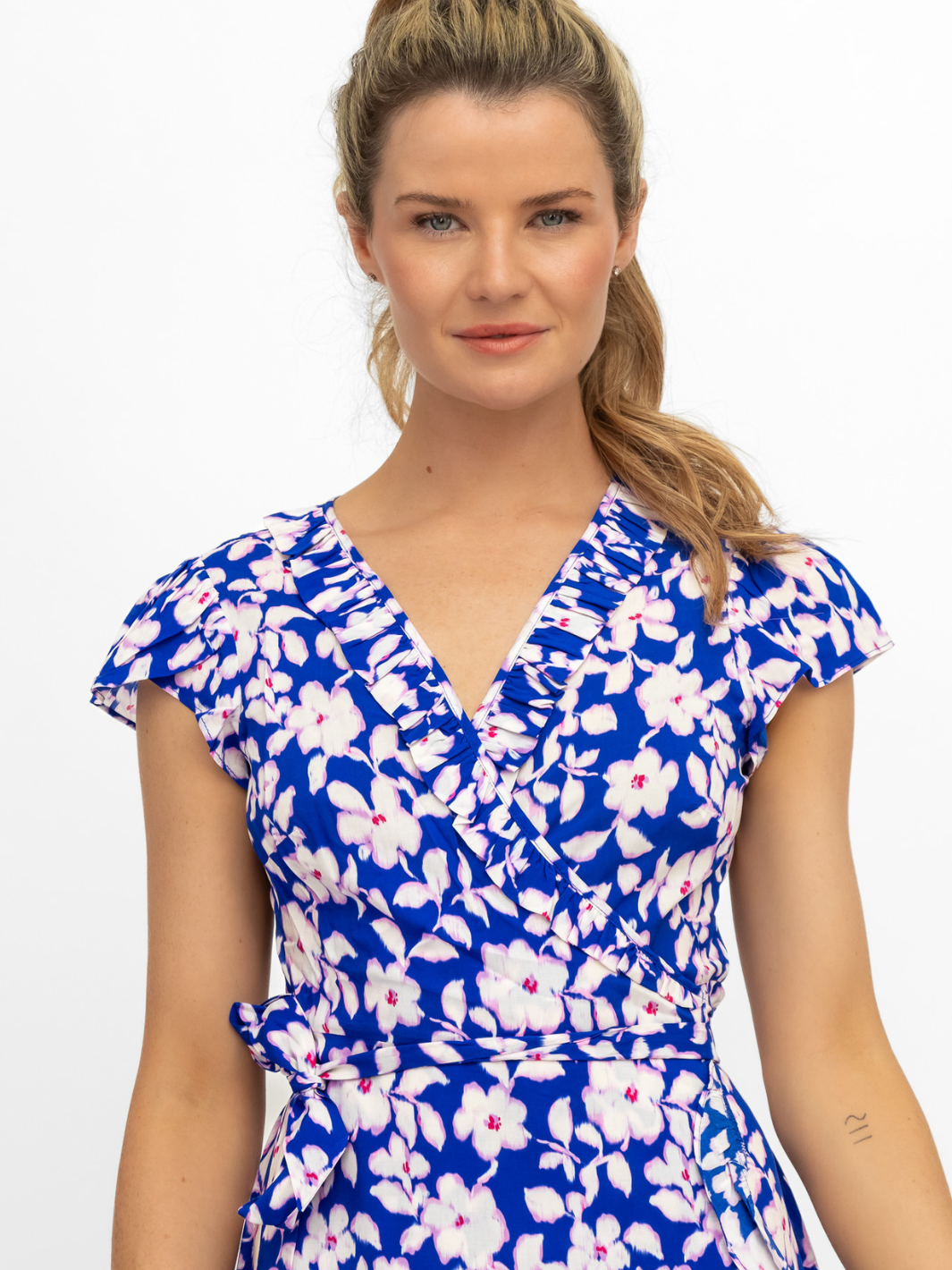 Aspiga Dress Demi EcoVero Wrap Dress in Blossom Cobalt/Pink