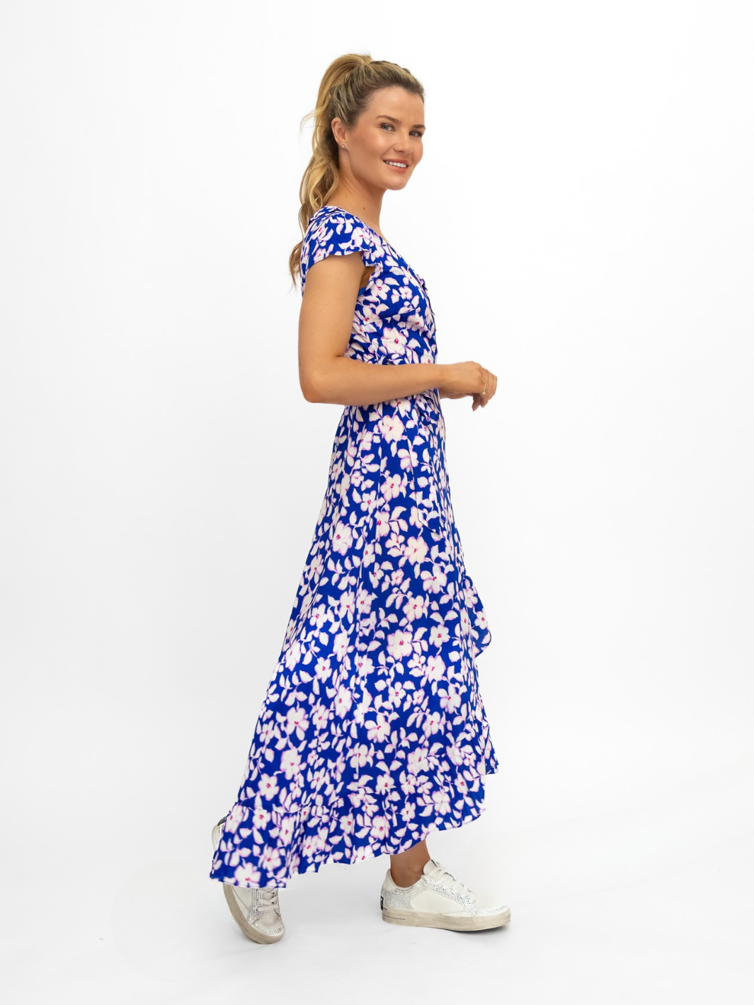 Aspiga Dress Demi EcoVero Wrap Dress in Blossom Cobalt/Pink