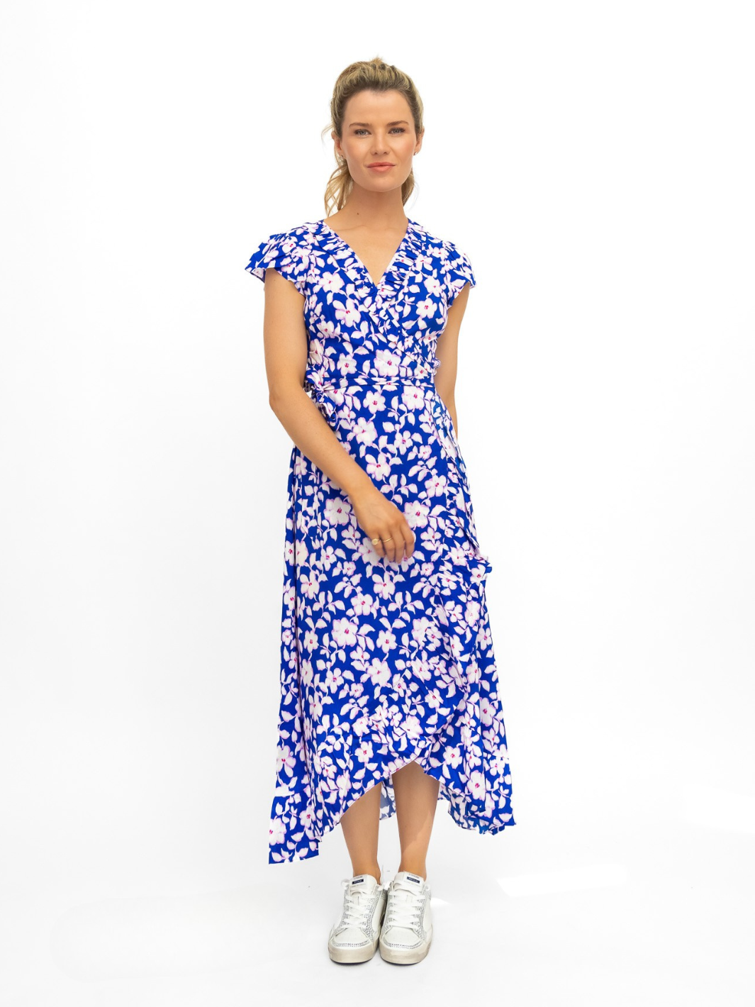 Aspiga Dress Demi EcoVero Wrap Dress in Blossom Cobalt/Pink