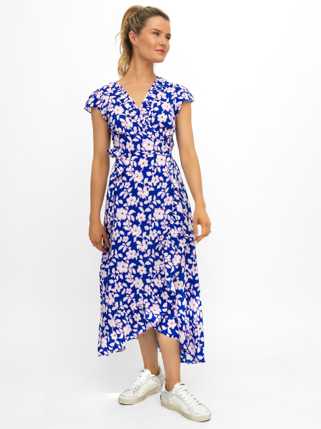 Aspiga Dress Demi EcoVero Wrap Dress in Blossom Cobalt/Pink
