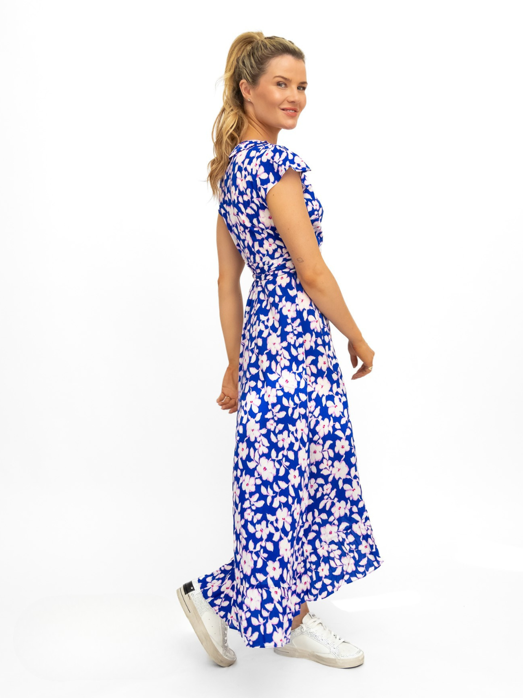 Aspiga Dress Demi EcoVero Wrap Dress in Blossom Cobalt/Pink