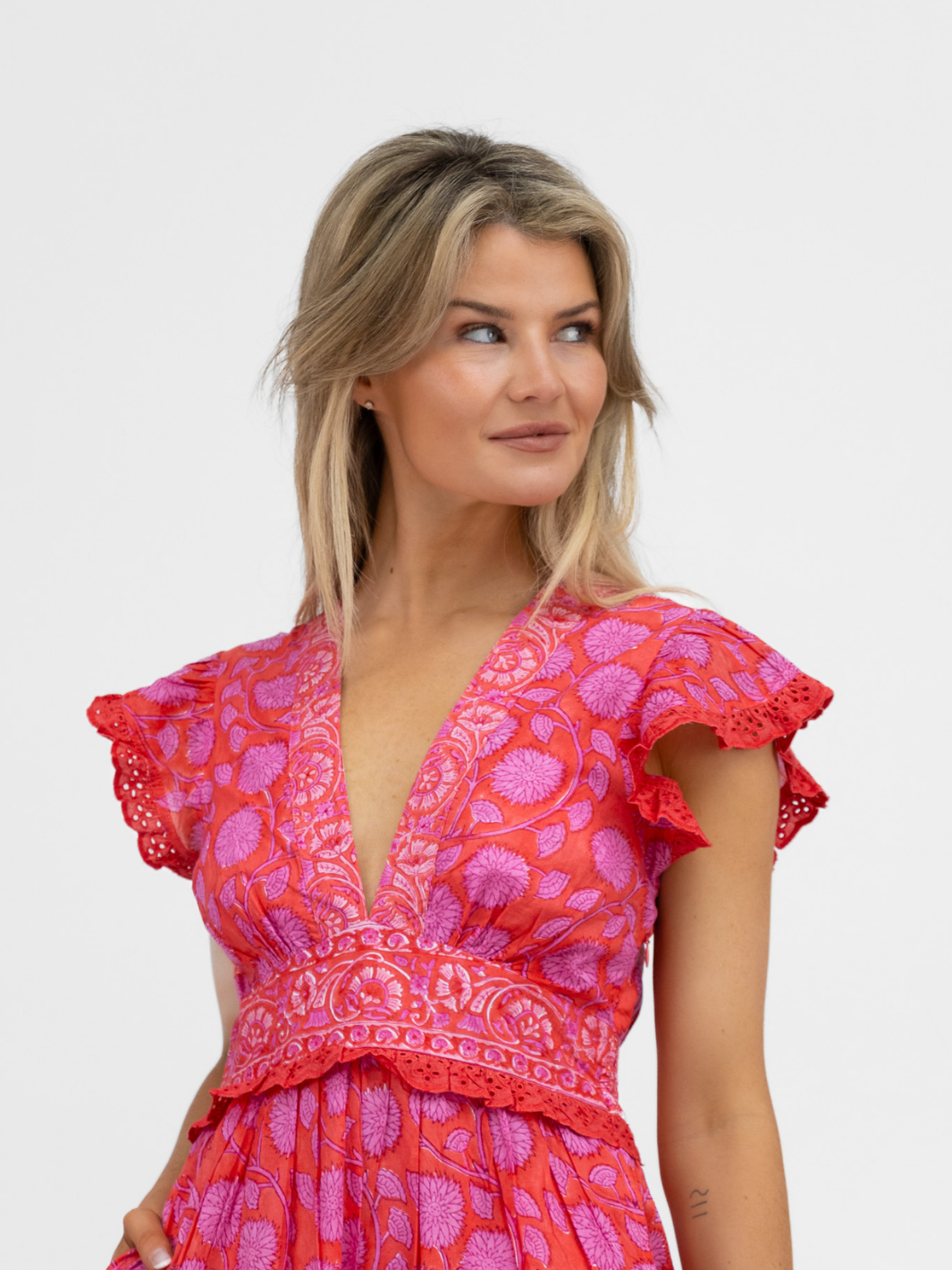Aspiga Dress Pippa Cotton Dress In Red Pink Block Print From Aspiga