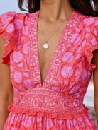 Aspiga Dress Pippa Cotton Dress In Red Pink Block Print From Aspiga
