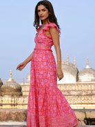 Aspiga Dress Pippa Cotton Dress In Red Pink Block Print From Aspiga