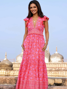 Aspiga Dress Pippa Cotton Dress In Red Pink Block Print From Aspiga