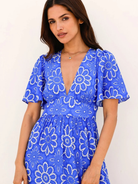 Aspiga Dress Sylvie EcoVero Dress in Lace Floral Cobalt/White