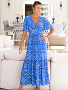Aspiga Dress Sylvie EcoVero Dress in Lace Floral Cobalt/White