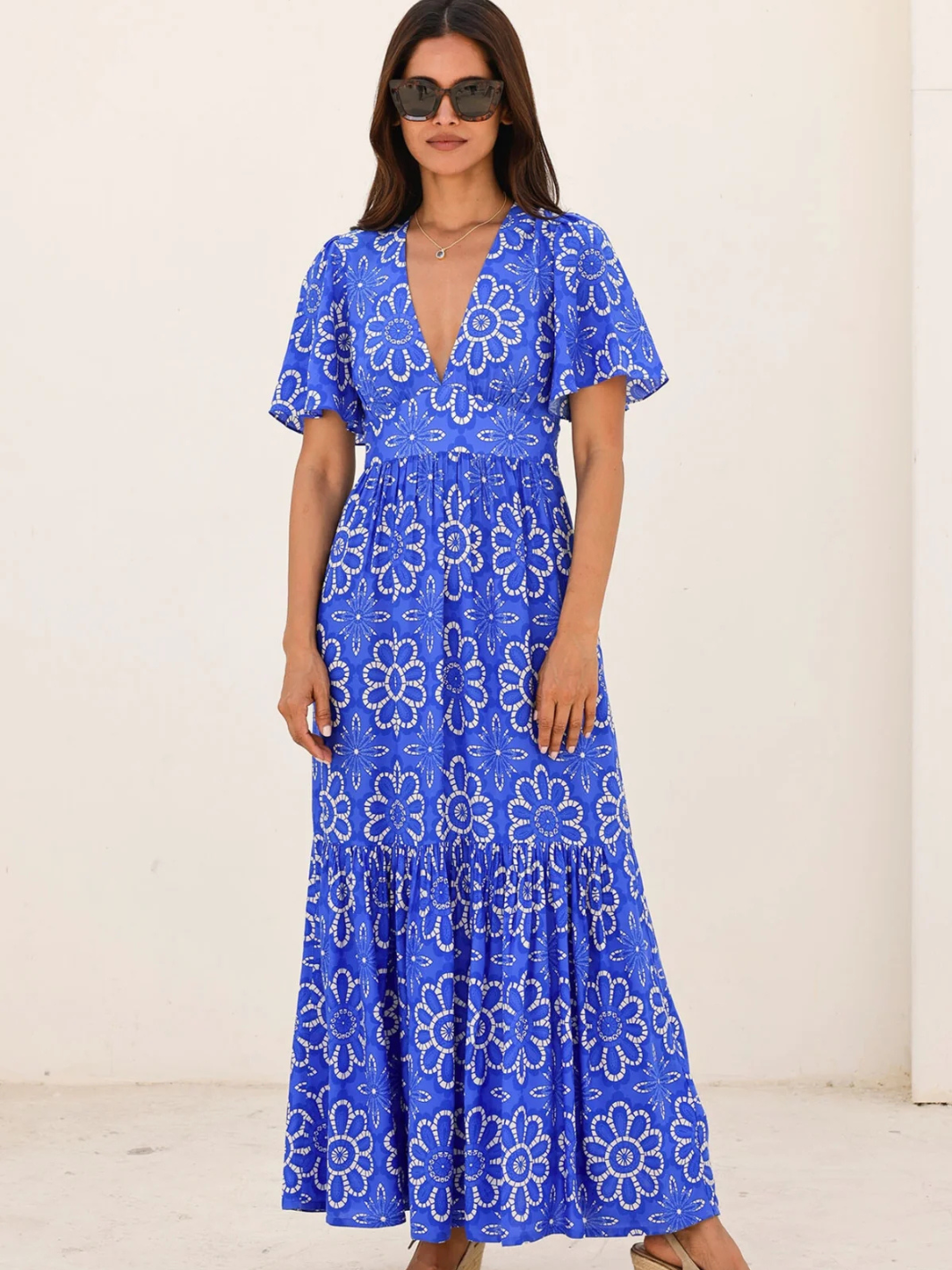Aspiga Dress Sylvie EcoVero Dress in Lace Floral Cobalt/White