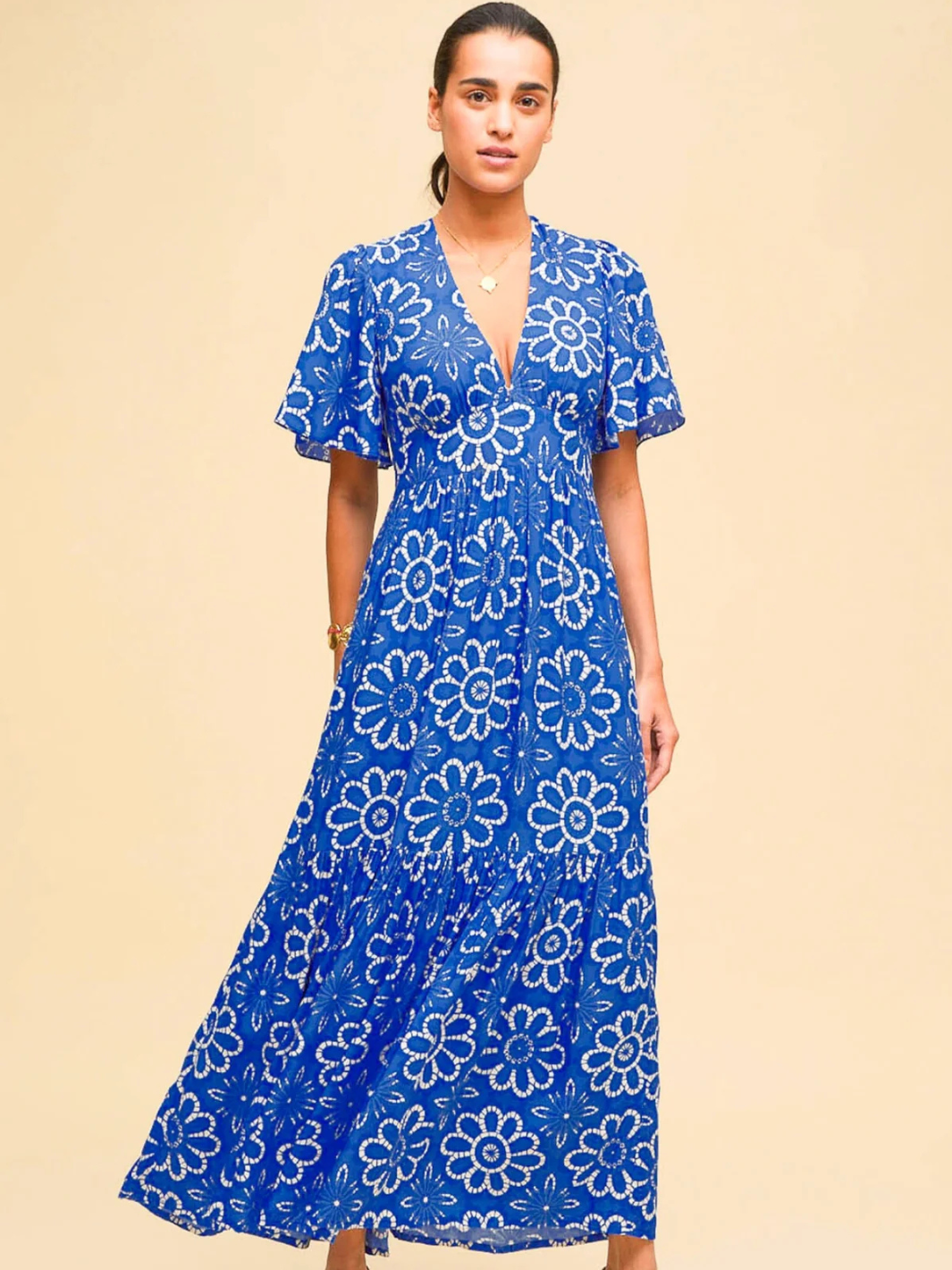Aspiga Dress Sylvie EcoVero Dress in Lace Floral Cobalt/White