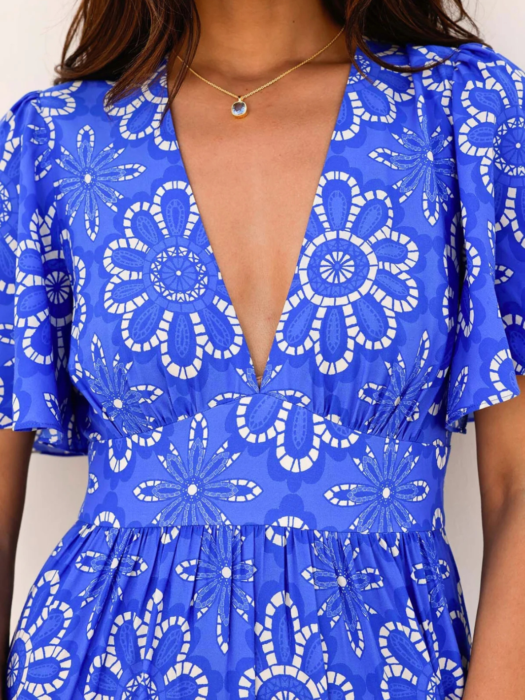 Aspiga Dress Sylvie EcoVero Dress in Lace Floral Cobalt/White