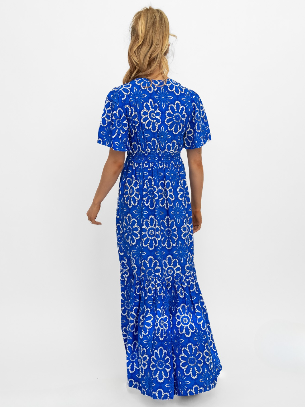 Aspiga Dress Sylvie EcoVero Dress in Lace Floral Cobalt/White