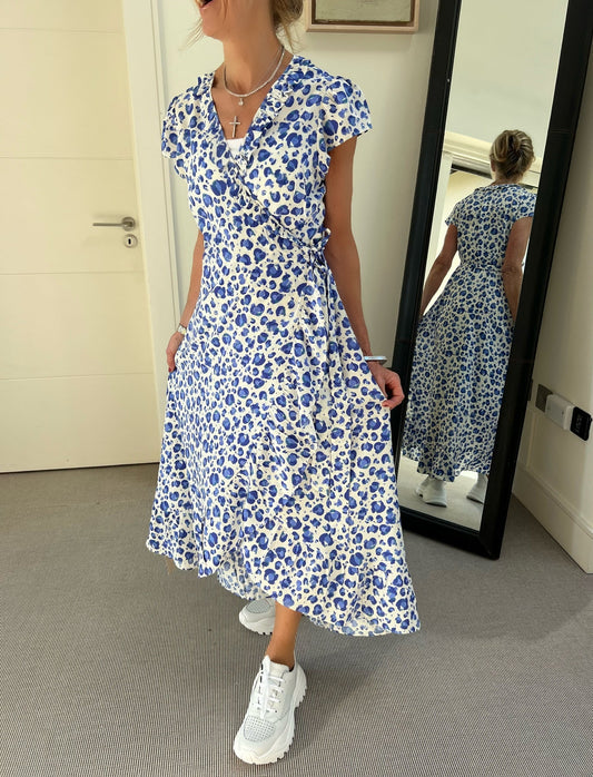 Aspiga London Dress Aspiga London Wrap Dress in Blue Cheetah Print