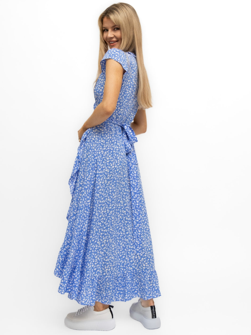 Aspiga London Dress Aspiga London Wrap Dress in Blue Daisy Print