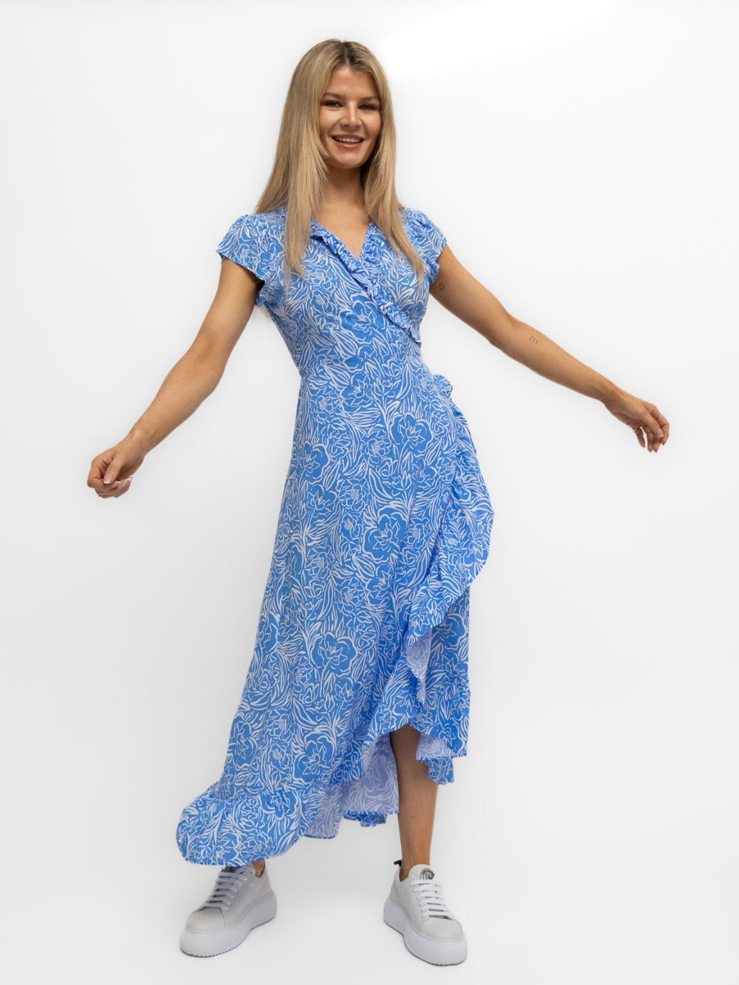 Aspiga London Dress Aspiga London Wrap Dress in Blue Floral Print